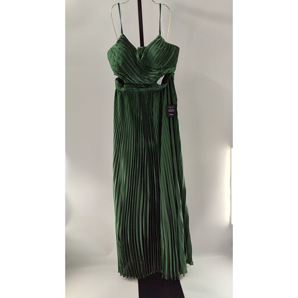 Lulu's Emerald Green Pleated Cutout Maxi Dress
